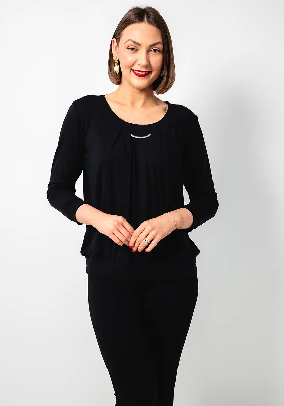 Leon Collection Banded Hem Jersey Top, Black Autumn Jersey Shirt