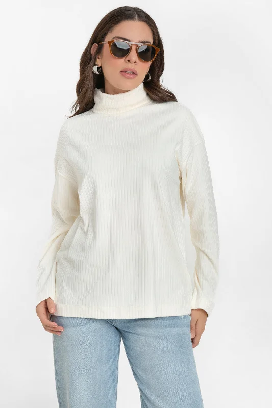 Jersey canalé fit oversized cuello alto Dark Color Jersey Shirt