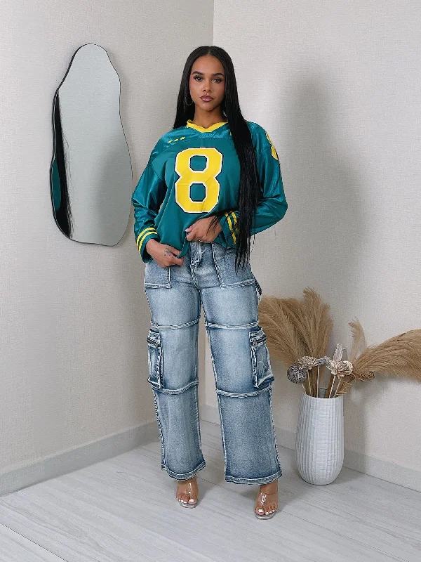 CAY1305P - LONG SLEEVE "8" JERSEY TOP Geometric Jersey Top