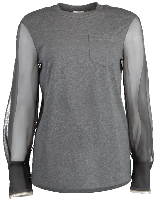 Organza Sleeve Jersey Crewneck Eco-Friendly Jersey Tee