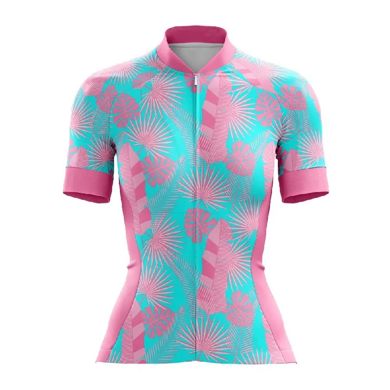 Pink & Blue Botanical Women's Cycling Jersey Designer Jersey Tee