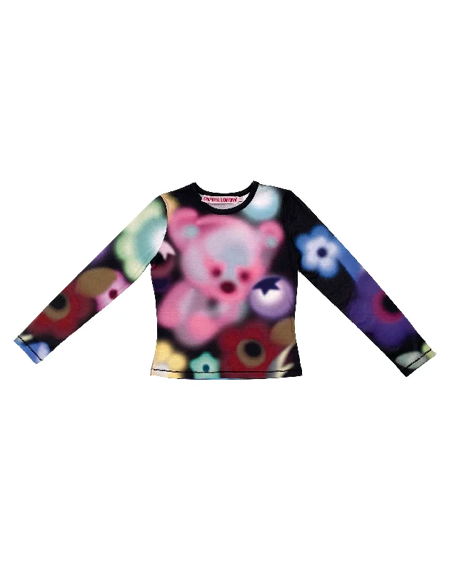 Airbrush Bear Fitted Long Sleeve Jersey Top - Multi Comfortable Jersey Tee