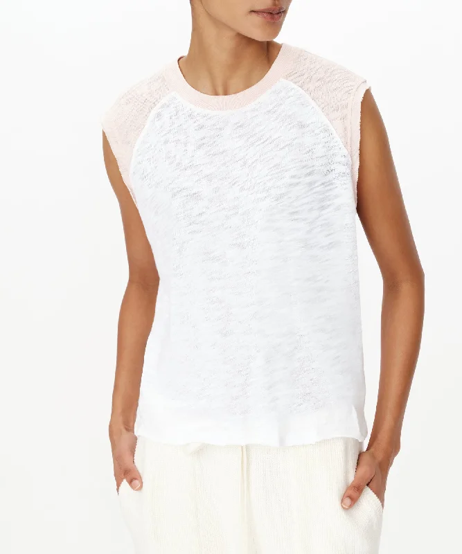 Slub Jersey Sleeveless Baseball Muscle Tee - White-Oyster Pink Jet Black Jersey Tee