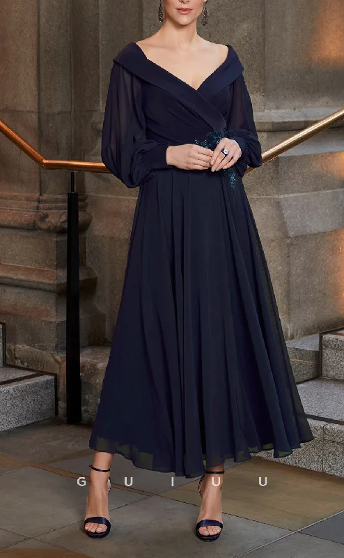 GM707 - Elegant & Classic A-Line V-Neck Long Bell Sleeves Ankle-Length Draped Mother of the Bride Dress Tunics Bestseller popular GM707 - Elegant & Classic A-Line V-Neck Long Bell Sleeves Ankle-Length Draped Mother of the Bride Dress Tunics Bestseller popular