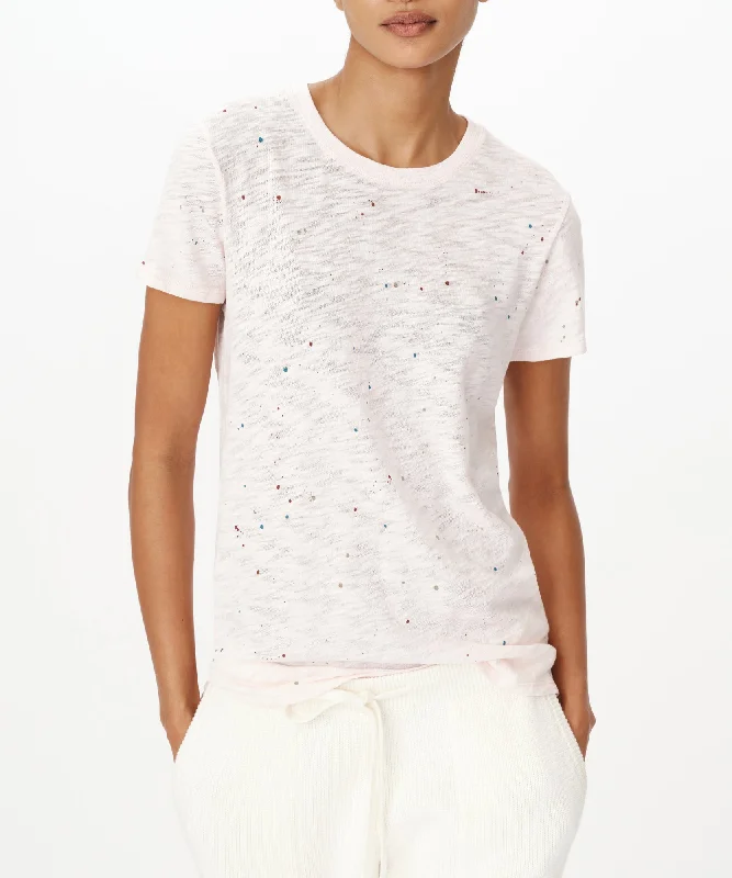 Slub Jersey Splatter Schoolboy Short Sleeve Crew Neck Tee - Faded Rose Multi Pure White Jersey Tee Slub Jersey Splatter Schoolboy Short Sleeve Crew Neck Tee - Faded Rose Multi Pure White Jersey Tee