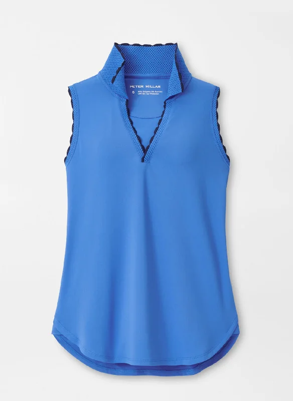Peter Millar Womens Opal Sleeveless Stretch Jersey Polo - ABACO BLUE Textured Jersey Blouse