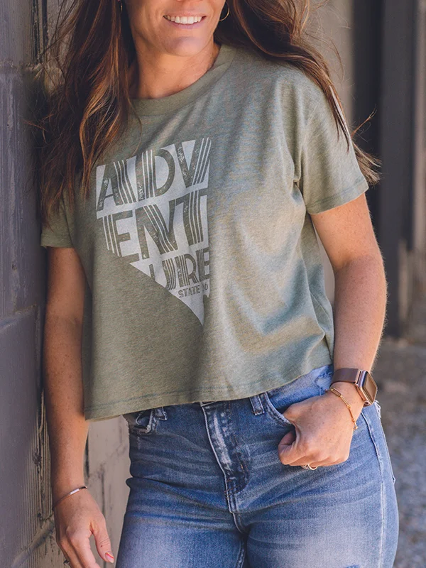 Women's Vintage Jersey Crop Tee - Adventure Patterned Jersey Tee