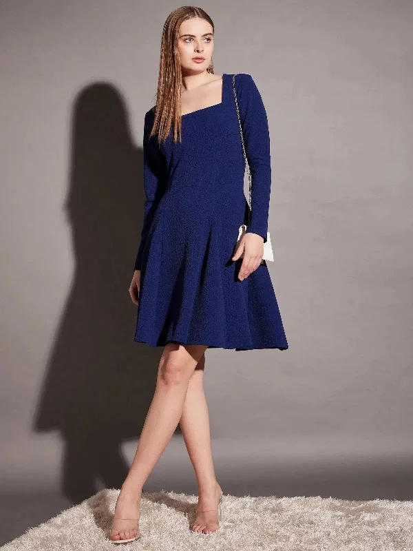Short Flare Dress with cut-out back in Blue Color Tunics Seasonal trendy