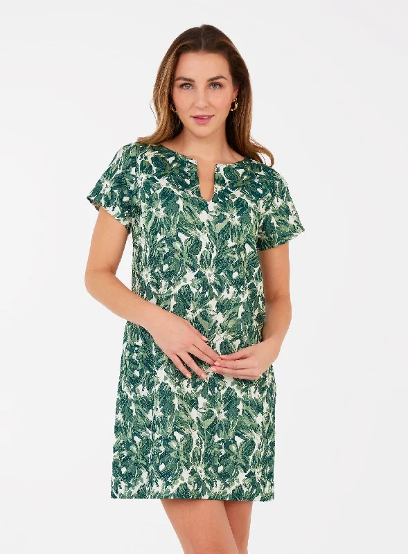 Lulu Dress Green Hibiscus Jacquard Tunics Silk luxurious