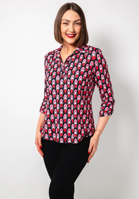 Leon Collection Abstract Print Jersey Blouse, Pink Short Sleeve Jersey Top
