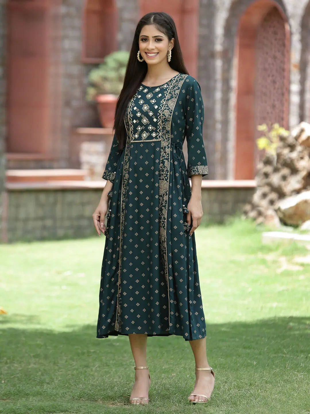 Juniper Bottle Green Rayon Festive Printed Embroidered Flared Dress For Women Tunics Favorite customer Juniper Bottle Green Rayon Festive Printed Embroidered Flared Dress For Women Tunics Favorite customer