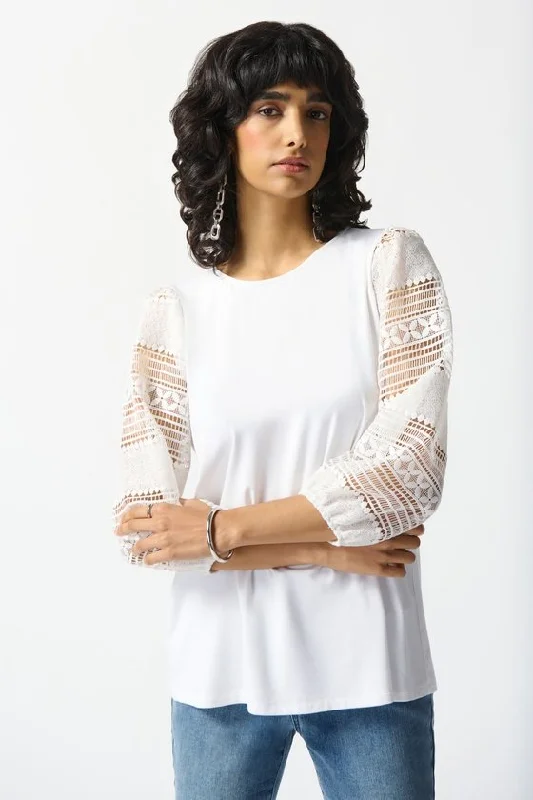 Bamboo Jersey And Guipure Top Cotton Jersey Tee