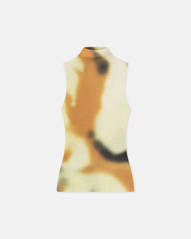 Annyka - Printed Mesh-Jersey Top - Smudged Graffiti Mint Green Jersey Tee