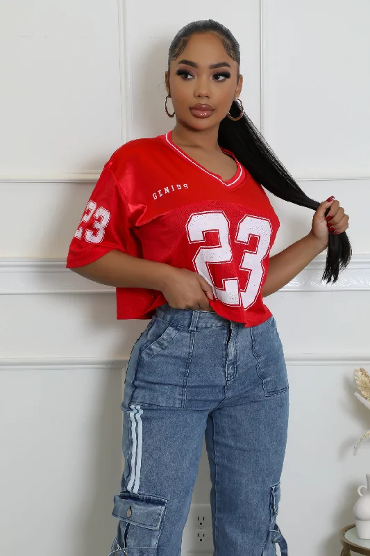 PVG648P- "23" CROP JERSEY Navy Blue Jersey Tee