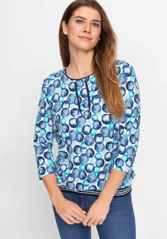Olsen Circle Print Drawstring Jersey Top, Blue Long Sleeve Jersey Tee
