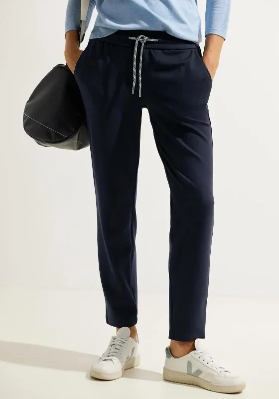Cecil Casual Fit Jersey Trouser, Night Sky Blue Retro Jersey Tee