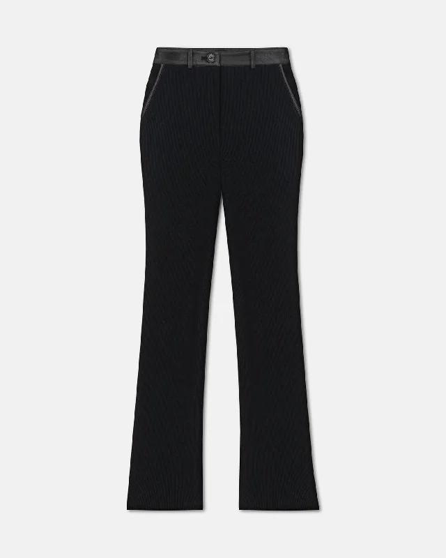 Mykas - Leather-Trimmed Ribbed-Jersey Pants - Black Sky Blue Jersey Tee