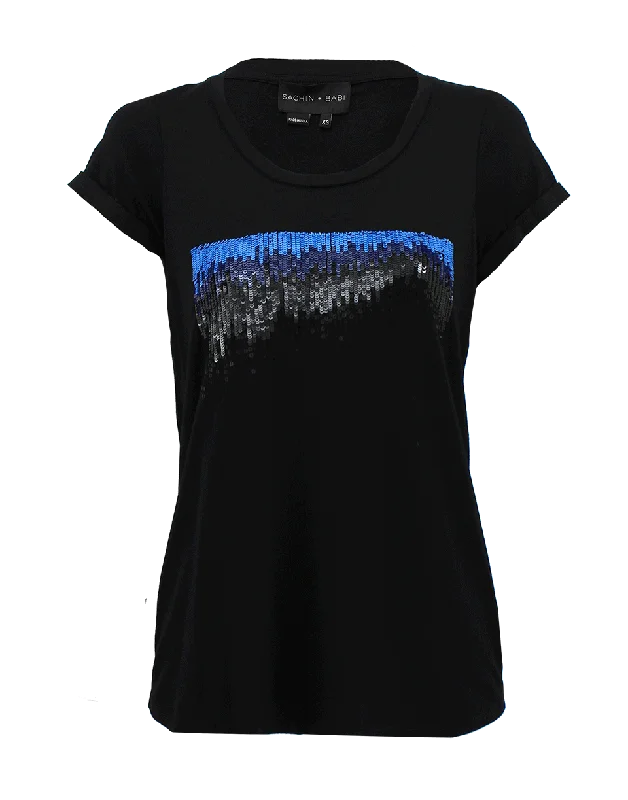 Short Sleeve Scoopneck Sequin Jersey Tee Minimalist Jersey Tee