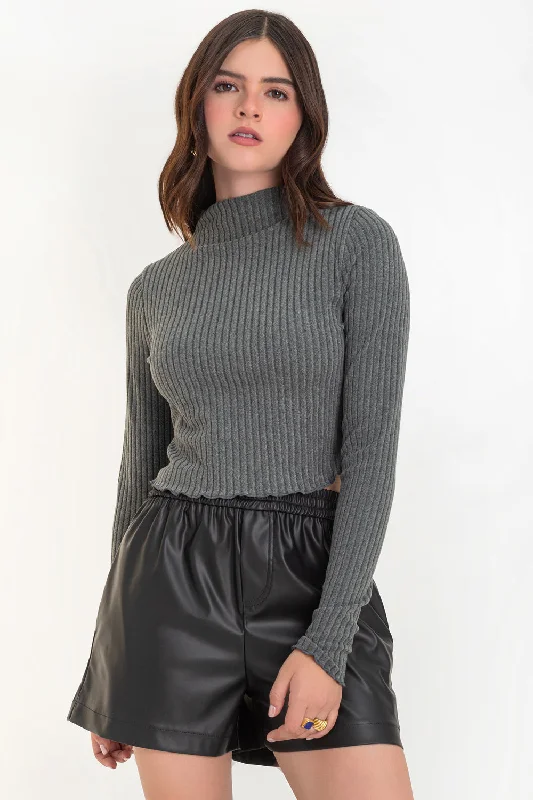 Jersey corto canalé de punto cuello mock Emerald Green Jersey Tee