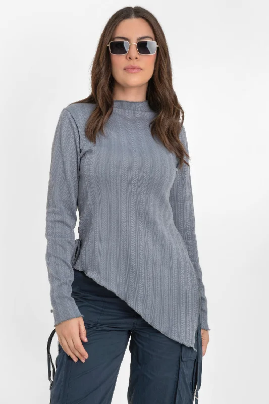 Jersey asimétrico de rayas lazado lateral Ash Gray Jersey Tee