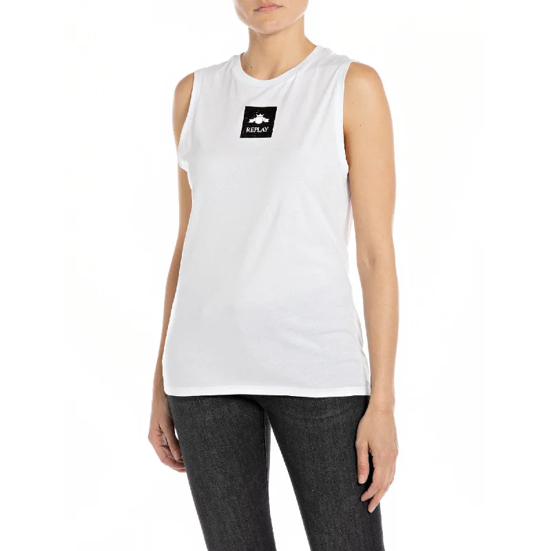 Replay Women's Cotton Jersey Regular Fit Top Silver Jersey Tee