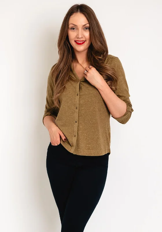 White Stuff Annie Sparkle Jersey Shirt, Khaki Green Glamorous Jersey Tee