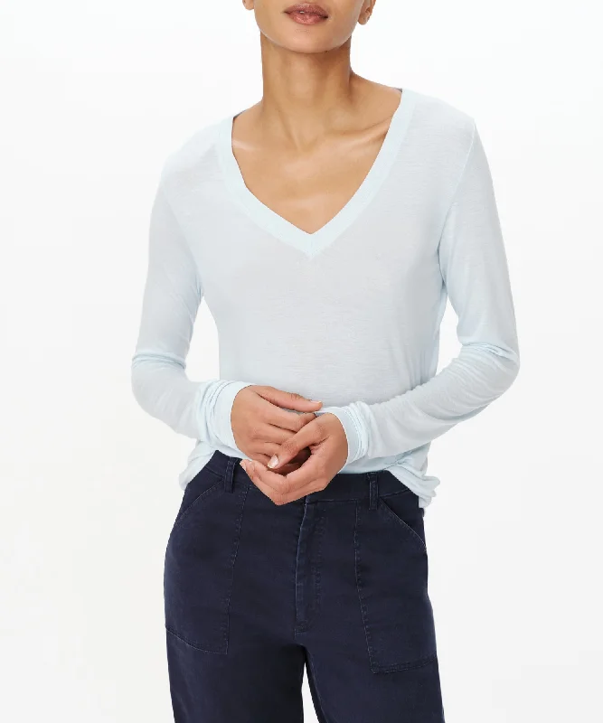 Modal Jersey V-Neck Top - Pastel Blue Olive Green Jersey Tee