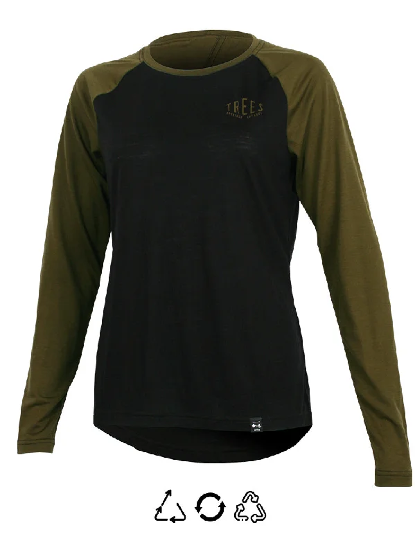 Women's L/S Merino THE ONE Jersey | Black/ Olive Hemp Jersey Tee