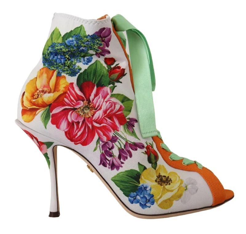Dolce & Gabbana Floral Open Toe Jersey Women's Heels Recycled Jersey Tee