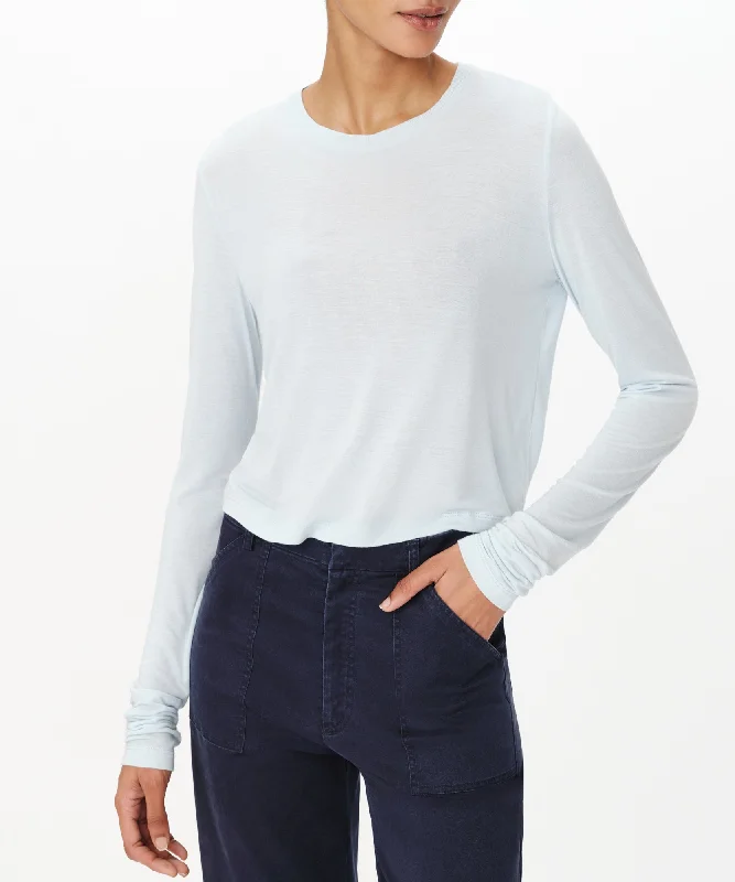 Modal Jersey Cropped Crew Neck Top - Pastel Blue Burgundy Jersey Tee