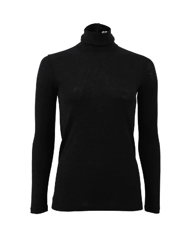 Wool Jersey Turtleneck Top Casual Jersey Blouse