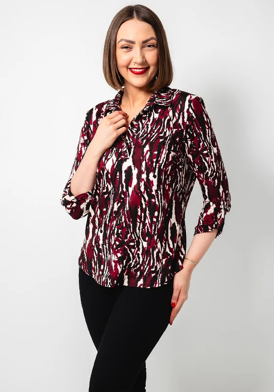 Leon Collection Abstract Print Jersey Blouse, Wine Round Neck Jersey Tee