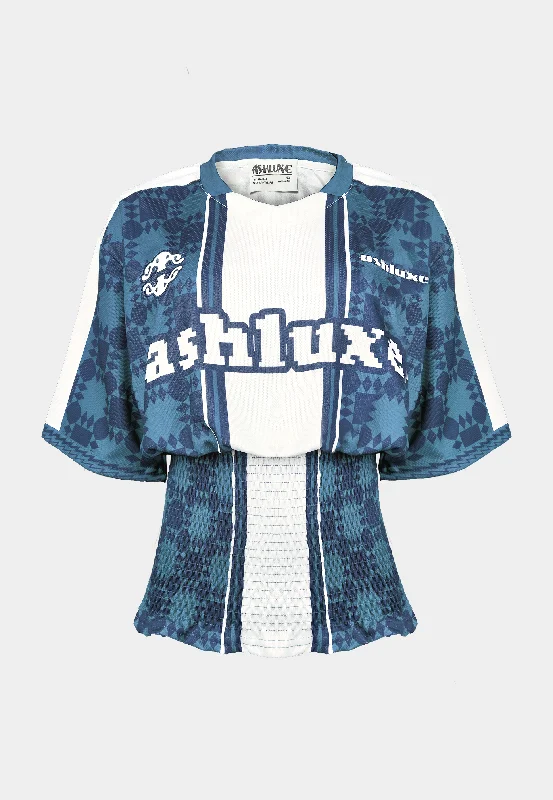 Ashluxe Pixel Ruched Female Jersey Blue Branded Jersey Tee