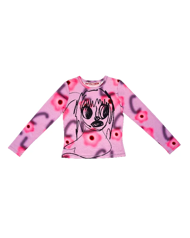 CL Girl Fitted Long Sleeve Jersey Top - Pink Elegant Jersey Shirt