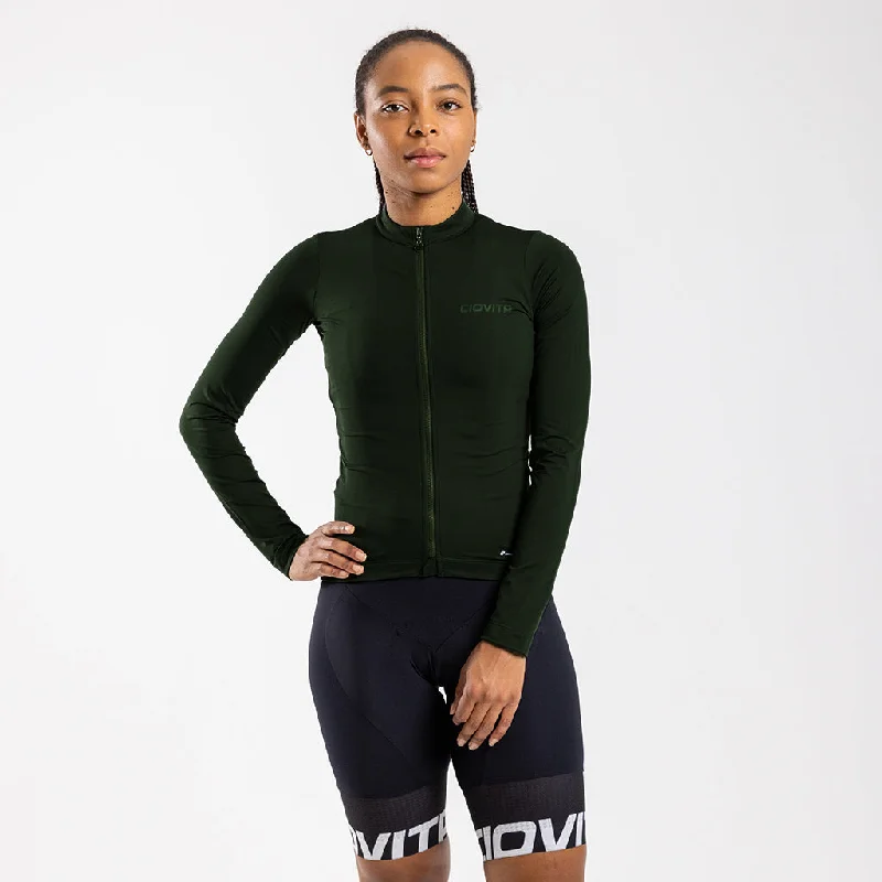 Women's Long Sleeve Thermal Jersey (Pine) V Neck Jersey Blouse