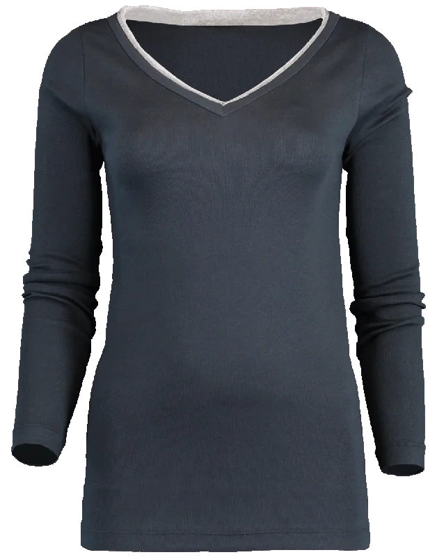 V-Neck Monili Piping Jersey Top Daily Wear Jersey Tee