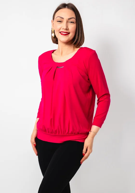 Leon Collection Banded Hem Jersey Top, Cerise Pink Spring Jersey Blouse