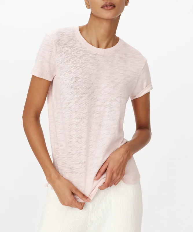Slub Jersey Schoolboy Short Sleeve Crew Neck Tee - Oyster Pink Fashion Jersey Blouse