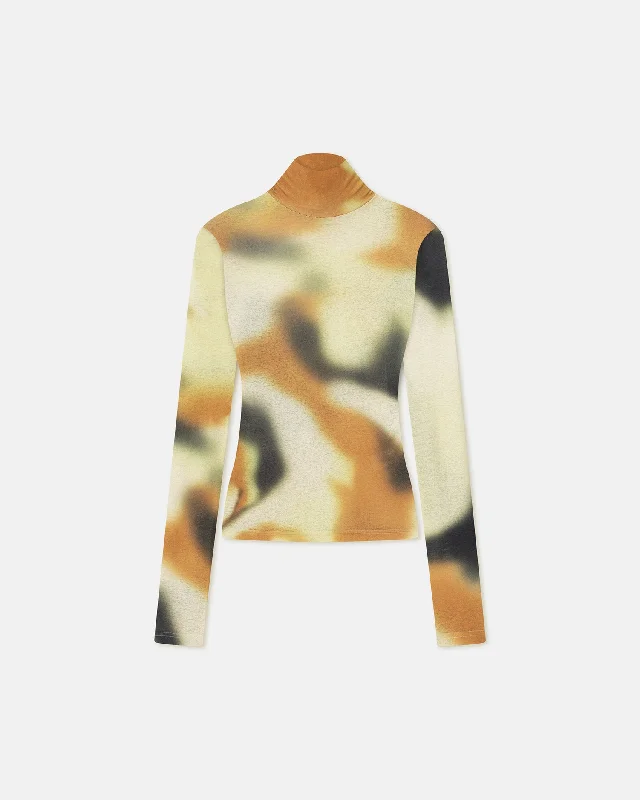 Harri - Mesh-Jersey Turtleneck Top - Smudged Graffiti Pink Jersey Tee