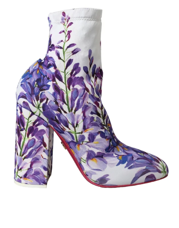Dolce & Gabbana White Floral Jersey Stretch Boots Shoes Sophisticated Jersey Tee