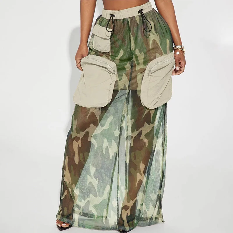 Mesh Camouflage Skirt Pocket Stitching Elastic Drawstring Tooling Dress (CL11884) Tunics Exclusive limited Mesh Camouflage Skirt Pocket Stitching Elastic Drawstring Tooling Dress (CL11884) Tunics Exclusive limited