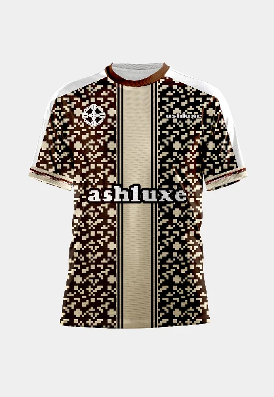 Ashluxe Pixel print Jersey Brown Sophisticated Jersey Tee