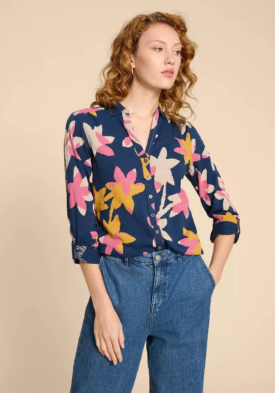 White stuff Annie Jersey Flower Print Shirt, Navy Print Mint Green Jersey Tee