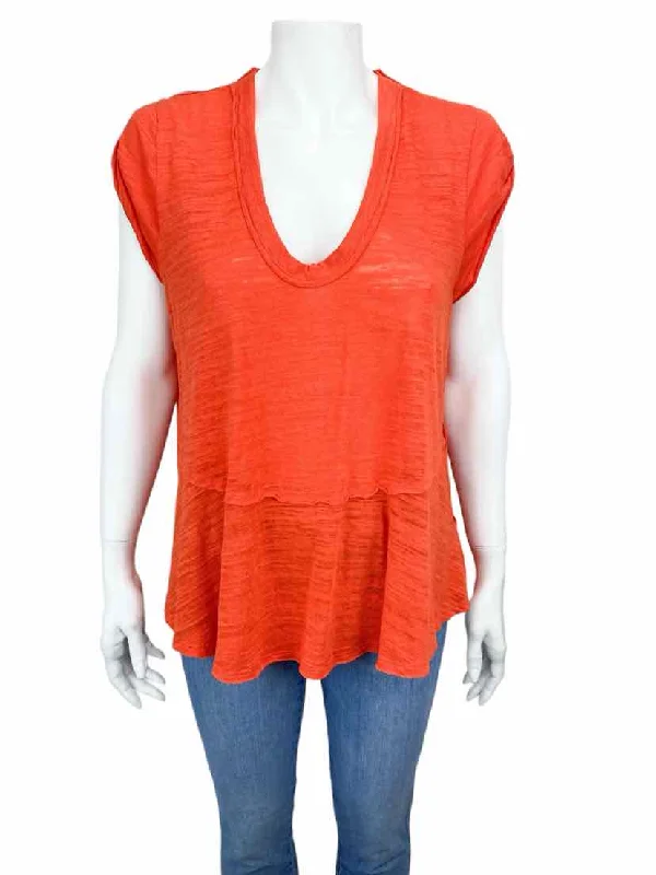 We the Free Women's Slub-Knit Jersey Tunic Top Orange Size S Vintage Jersey Tee