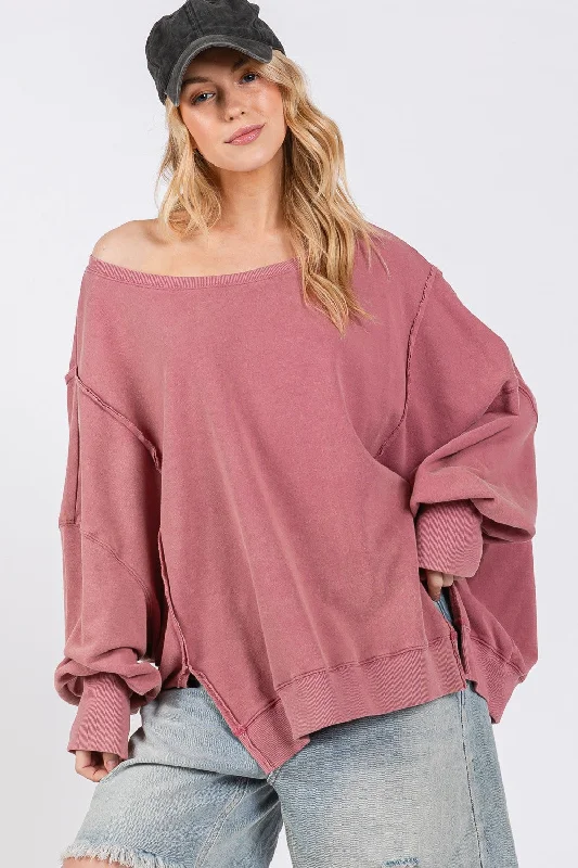 Hazel Blues® | SAGE + FIG Mineral Wash Side Slit Oversized Sweatshirt Hoodie with Full-Zip Functional Layering Hazel Blues® | SAGE + FIG Mineral Wash Side Slit Oversized Sweatshirt Hoodie with Full-Zip Functional Layering