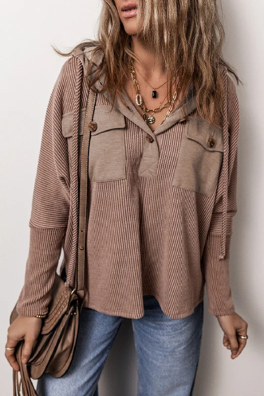 Hazel Blues® |  Pocketed Half Button Long Sleeve Hoodie Hoodie with Mesh Breathable Sporty