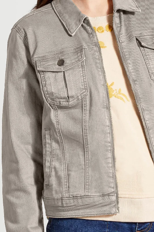 ZIP FRONT LONG SLEEVE JACKET - FROST GREY Fitted Jacket Loose Jacket Oversized Jacket ZIP FRONT LONG SLEEVE JACKET - FROST GREY Fitted Jacket Loose Jacket Oversized Jacket
