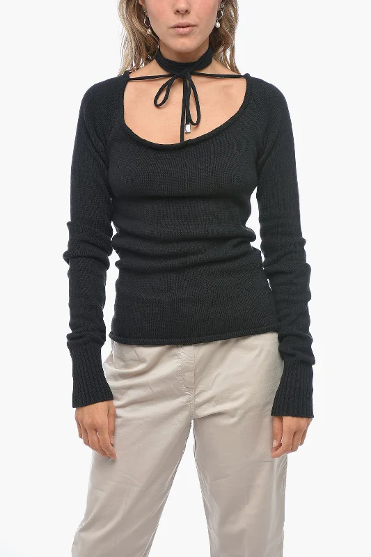The Attico Deep-neckline HEATHER Sweater 44 Italian size Striped Floral Plaid