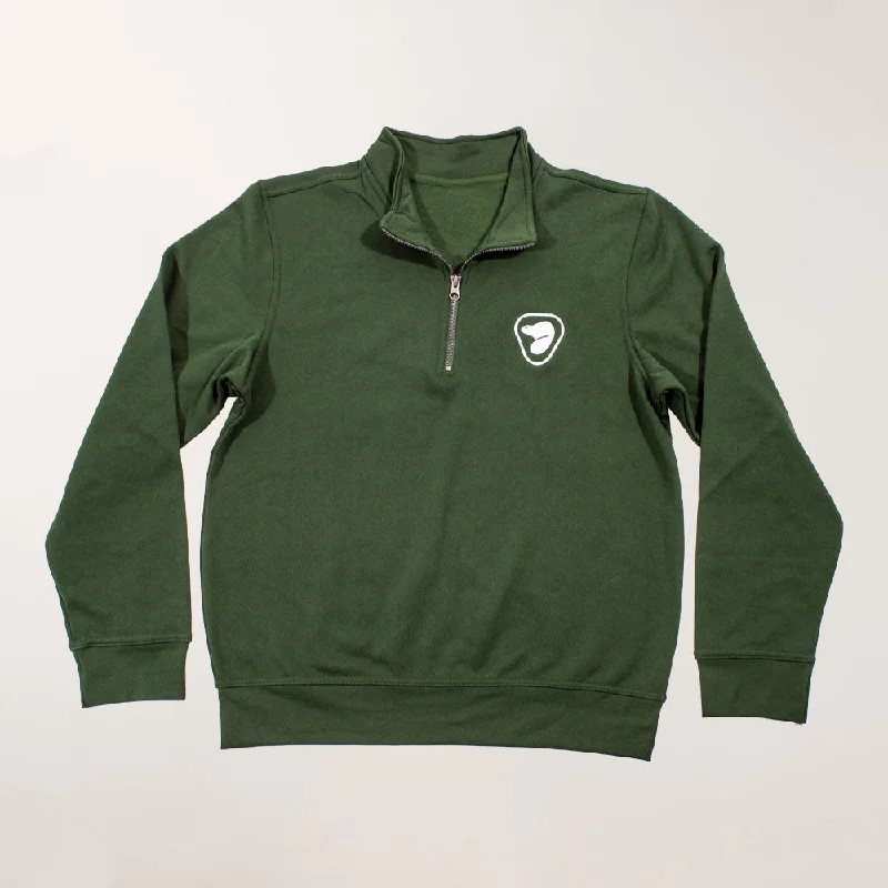 Unisex Quarter Zip Sweatshirt - Green Hoodie with Half-Zip Sporty Casual