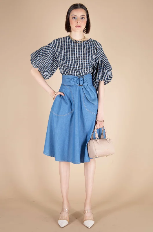 Mid Length Skirt with Belt asymmetrical skirt cut